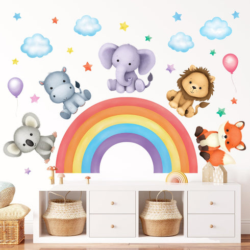 DECOWALL SG3-2318 Baby Animals on Rainbow Wall Stickers Decals Art décor Kids Living Nursery Removable Room Safari Jungle Girls Boys...
