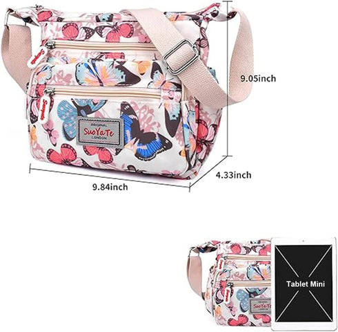 WITERY Crossboby Bag for Women - Waterproof Nylon Multi-Pocket Purse Floral Shoulder Bag Zipper Handbag Messenger Bag...