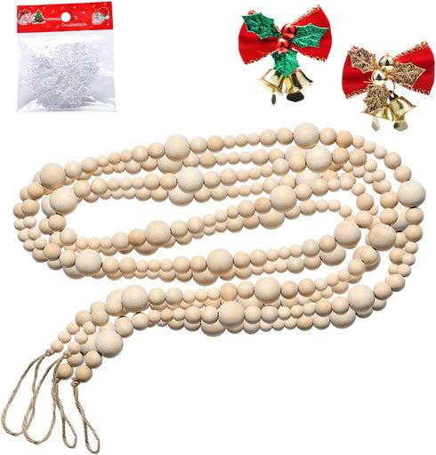 2PCS 86in Christmas Wood Bead Garland, Creative Wooden Garland for Valentine's Day Decor, Farmhouse Wall Home Rustic Country Natural Holiday Decor...