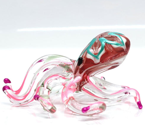 Octopus Miniature Figurines Animals Hand Blown Color Glass Art Collectible Gift Decorate 3.5" (Pink Green)...