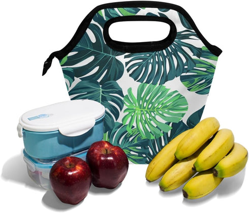 Lunch Bag Tote Handbag Neoprene lunchbox Food Container Tropical Palm Leaves Decor With Stylish Floral Printed Insulated Gourmet Tote Cooler Warm ...