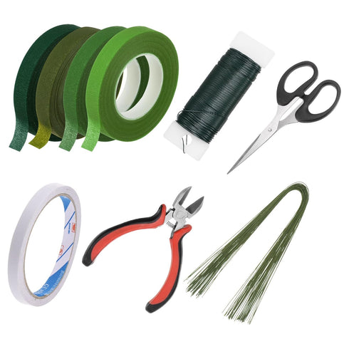 Floral Arrangement Kit, 4 Rolls 30 Yards Floral Tape and Wire Cutter Scissors Double Sided Tape with Floral Stem Wire and Green Floral Wire for Fl...