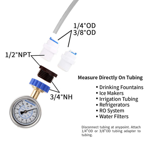 MEASUREMAN 2-1/2" Water Pressure Gauge Kit 6 Parts Kit, Lead-Free Brass, 2-1/2" dial, 0-200 Psi?Glycerin Filled,3/4" Hose Thread, Plus 5 Adapters...