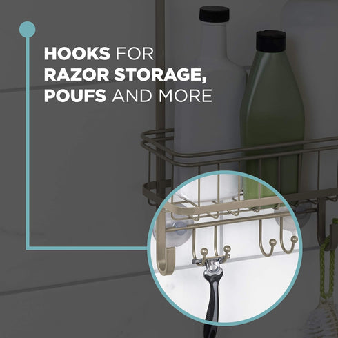 Zenna Home Shower Caddy Hanging Bathroom Organizer, Steel Shower Rack with 2 Shelves, Rust-Resistant Over Shower Head Caddy Storage System, Satin ...