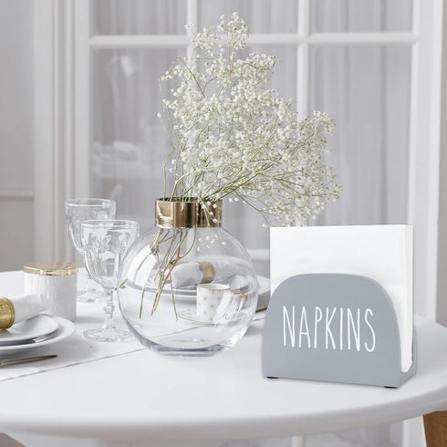 Napkin Holder Solid Real Wood Farmhouse Freestanding Paper Napkin Storage Dispenser for Kitchen Countertop, Dining Table Decor, 6 x 4 inch, Gray...