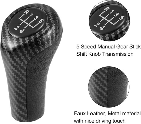 X AUTOHAUX 5 Speed Manual Gear Stick Shift Knob Transmission Gear Lever Stick Shifter Handle Carbon Fiber Pattern for BMW 1 Series E81 E82 E87 251...