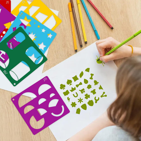 Peohud 40 Pieces Stencils for Kids, Geometric Shaped Stencils, Simple Drawing Chalk Stencils Colorful Art Painting Template for DIY Craft, 5.9 x 5...