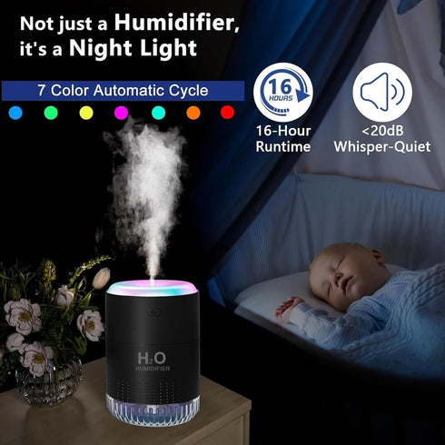 SZO Colorful Mini Humidifier, USB Rechargeable Humidifier, 4 Modes Super Quiet, Humidifiers For Bedroom,Suitable For Travel Office Family-Black...