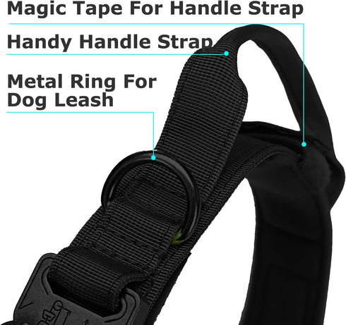 Dog Tactical Collar Military Dog Training Collar Control Handle and Heavy Metal Buckle for Medium Large Dog Training Black M...