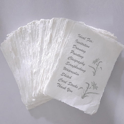 E-Tailor Handmade Cotton Deckle Edge Paper Loose Leaf Sheets for Sketch Painting Invitatons Art Work Kids 130 GSM Ivory White (HPDW-102-3x5-50-She...