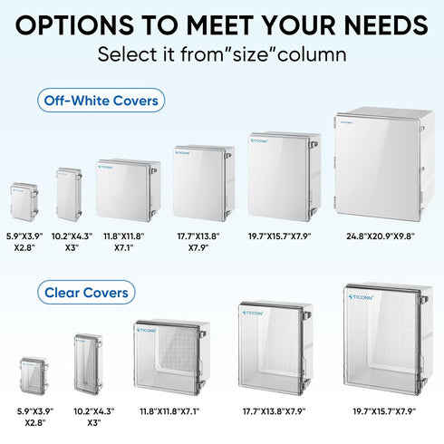 TICONN Waterproof Electrical Junction Box IP67 ABS Plastic Enclosure with Hinged Cover with Mounting Plate, Wall Brackets, Cable Glands (Off-white...