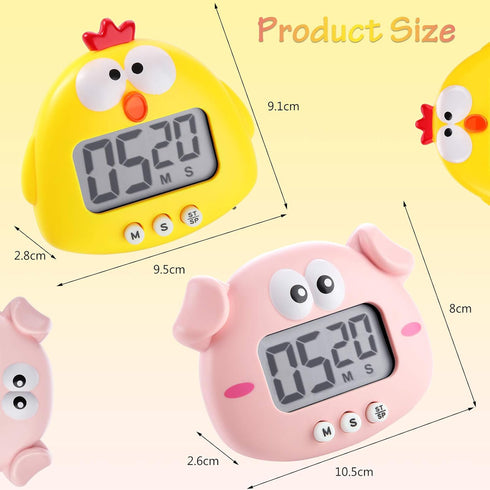 Weewooday 2 Pieces Cute Cartoon Animal Small Digital Kitchen Timers Countdown Classroom Timers with Magnetic Backs and On/Off Switches Decorative ...