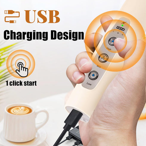 Beige Milk Frother Wand for Coffee, Frother Handheld Rechargeable Electric Whisk with 3 Heads 3 Speeds Drink Mixer Coffee Frother Foam Maker For L...