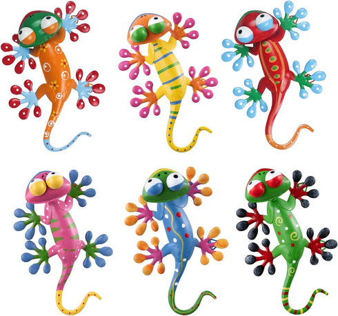 hogardeck Metal Gecko Outdoor Wall Decor, 6 Pack Lizard Wall Art Garden Sculptures & Statues with Free-adjustable Head Outdoor Spring Decor for Fr...
