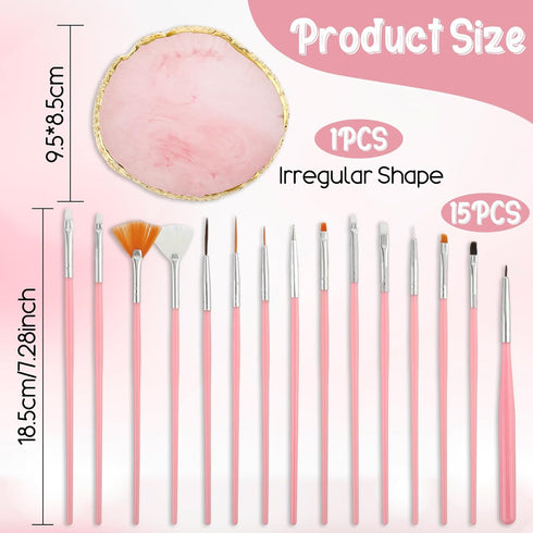 Nail Art Tool Set 15 PCS Nail Art Brushes Resin Nail Art Painting Palette Detail Brush Nail Dotting Pen for Makeup Beauty Nail Art Hand-Painted To...