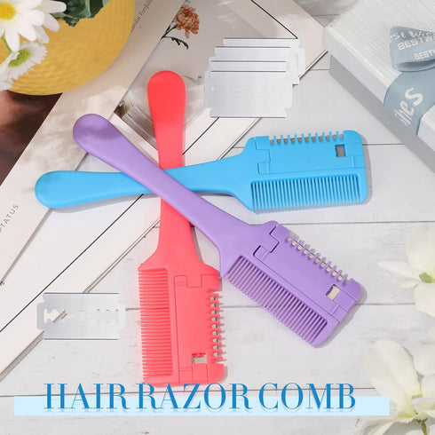 3 Pcs Pet Dog Cat Razor Comb with 50 Pcs Replacement Razors Hair Cutter Comb Cutting Scissors Hair Trimmer Comb Tool Grooming Dog Cat Double Sided...