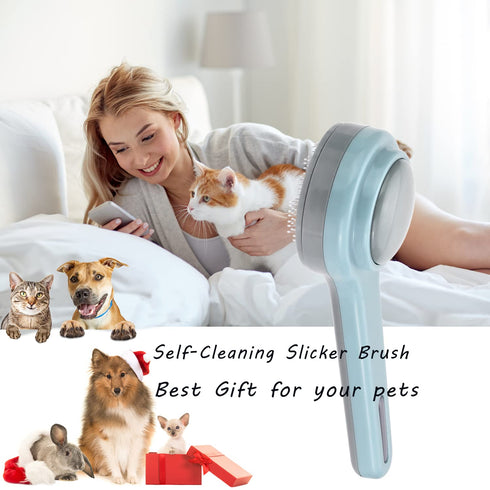 Cat Brush, Cats Grooming Self-Cleaning Brush for Indoor Cats Slicker Brushes for Dogs Short Long Hair Cats Shedding Easy Remove Kittens Cats Loose...