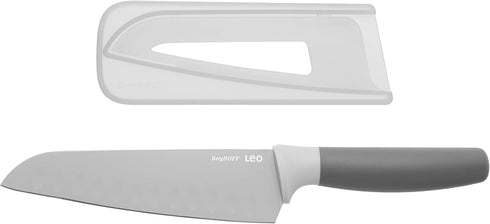 Berghoff LEO Non-stick Stainless Steel Wide Blade Santoku Knife 6.75" Grey PP Fitted Protective Sleeve Soft-touch PP Soft Grip Handle...