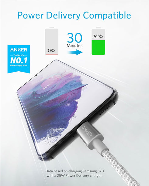 Anker New Nylon USB-C to USB-C Cable (1 ft, 60W), Type C Charging Cable for MacBook Pro 2020, iPad Pro 2020, iPad Air 4, Samsung Galaxy S21, Ninte...