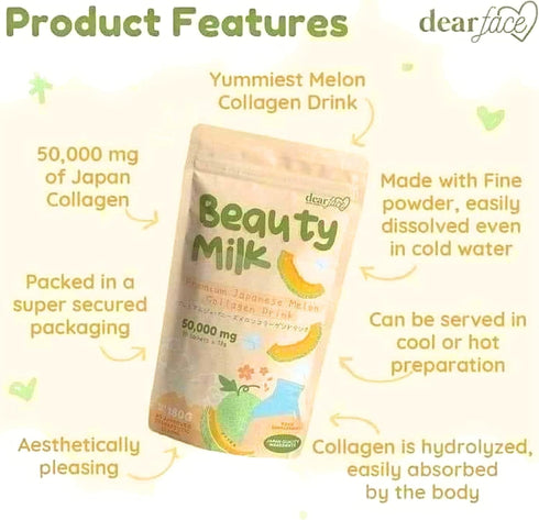 Beauty Milk Japanese Collagen MELON Drink - 50,000mg Hydrolyzed Collagen, 6.3 Ounce (Pack of 1)...