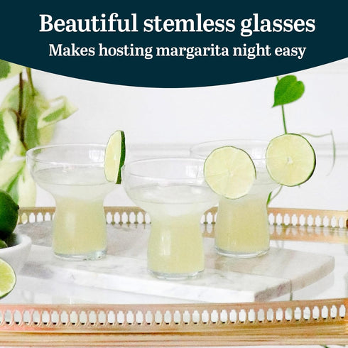 Libbey Stemless Margarita Glasses Set of 6, 10.25 ounces Classic Margarita Glasses Lightweight, Fancy Glassware Set for Celebrations...