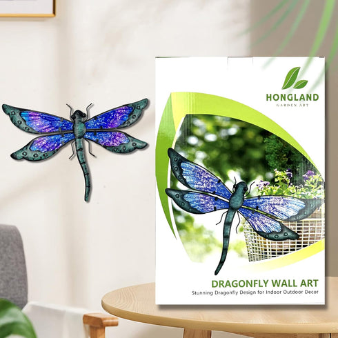 HONGLAND Metal Dragonfly Decor, Dragonfly Outdoor Wall Decor, Metal Wall Art, Dragonfly Ornaments Wall Sculptures Gifts Hanging Decorations for Ga...