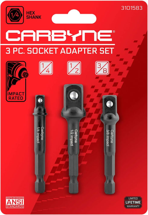 CARBYNE Impact Grade Socket Adapter Set, 3” Extension Bits | 3 Piece Set 1/4”, 3/8” and 1/2” Drive. Adapt Your Drill Driver to a High Torque Impac...