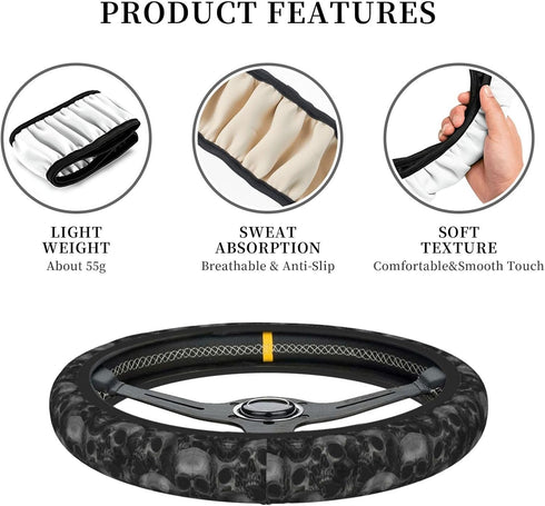 Scary Skull Horror Steering Wheel Cover for Women Men Girls Car Accessories Decor Anti-Slip Neoprene Auto Steering Wheel Covers Protector Universa...