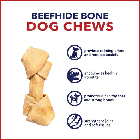 Pet Factory American Beefhide 4-5" Knotted Bones Dog Chew Treats - Chicken Flavor, 8 Count/1 Pack...