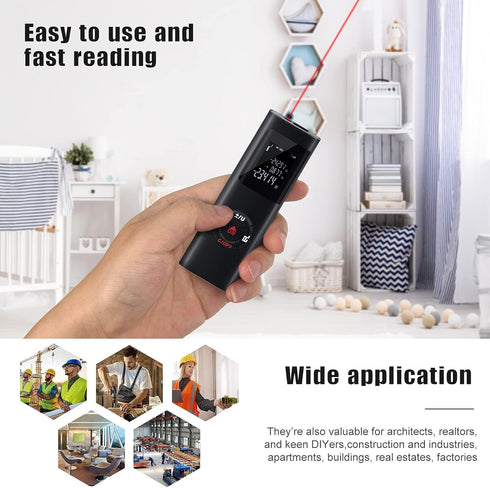 Laser Measurement Tool, 131ft/40M Portable Digital Laser Distance Meter,±1/16 inch High Accuracy, USB Rechargeable, Backlit Display, M/in/Ft Unit ...