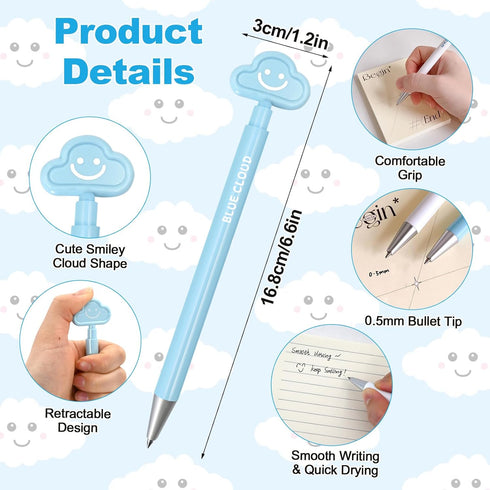 6 PCS Smiley Ballpoint Pens Cloud Shaped, Cute Retractable Back to School Pens, Aesthetic Stationery for Women Teacher Writing Note Taking Journal...