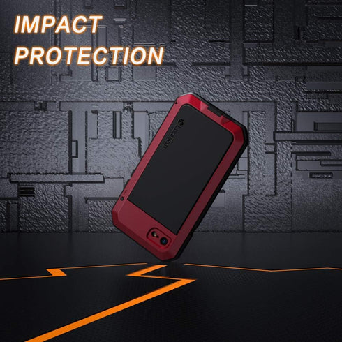 Lanhiem Heavy Duty Shockproof Tough Armour Metal Case for iPhone SE 3/2/1, iPhone 7/8 with Tempered Glass, Full Body Protective Case Cover - Red...