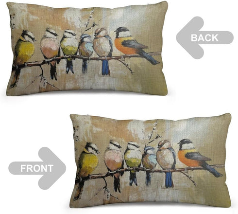 ITFRO Set of 2 Hand-Painted Oil Painting Rustic Forest Wildlife Birds Tree Branches Waist Lumbar Cotton Linen Throw Pillow Case Cushion Cover Long...