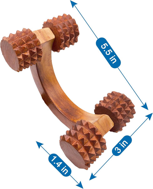 HATHKAAM Massage Roller, 5.5" Rosewood Handheld 4 Wheel Accupressure Unisex Massager for Full Body Pain Relief Cellulite, Trigger Point, Lymphatic...