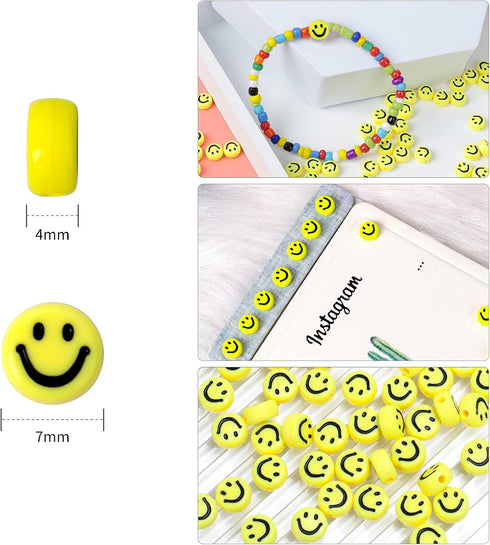 300pcs Yellow Smile Face Acrylic Beads,7 Mm Acryl Happy Face Spacer Beads for DIY Jewelry Bracelet Earring Necklace Craft Making Supplies...
