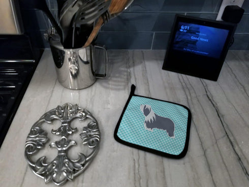 Caroline's Treasures BB3717PTHD Bearded Collie Checkerboard Blue Pair of Pot Holders Kitchen Heat Resistant Pot Holders Sets Oven Hot Pads for Coo...
