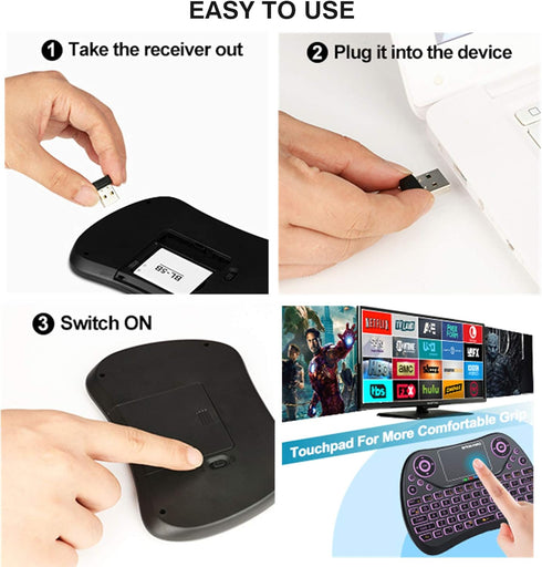Mini Wireless Keyboard with Touchpad Mouse, 2.4GHz Portable Handheld Keyboard with QWERTY Keypad,RGB Backlit,Rechargeable Battery for Android TV B...