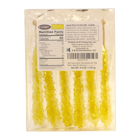Extra Large Rock Candy Sticks: 6 Yellow Rock Candy Sticks - Banana - Individually Wrapped for Party Favors, Candy Buffet, Showers, Receptions, Old...