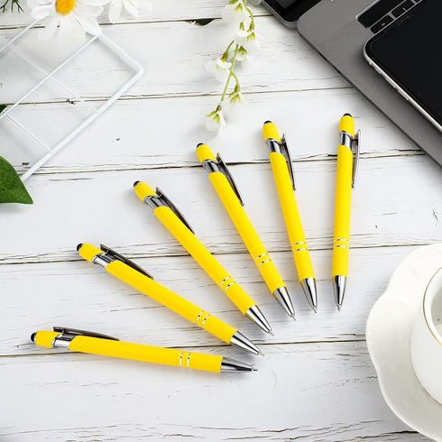12 Pieces Ballpoint Pen with Stylus Tip, 1.0 mm Black Ink Metal Pen Stylus Pen for Touch Screens, 2 in 1 Stylus Ballpoint Pen (Yellow and Silver)....
