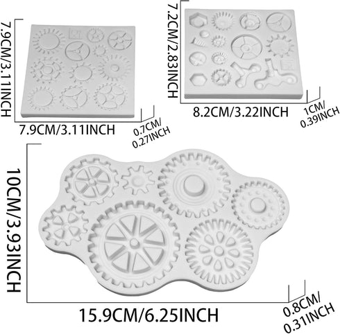 3 Pieces Steampunk Style,Gear,Clock Wheel,Cogs, Collection,Fondant,Sugar Craft,Cake Decorating,Molds, Epoxy Resin Silicone,Baking DIY,Cookie,Craft...