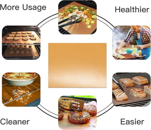 4 Pack Large Copper Oven Liners for Bottom of Oven BPA and PFOA Free, 16x24 Inch Thick Heavy Duty Non Stick Teflon Oven Mats for Electric, Gas, To...