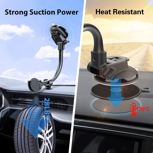 pop-tech Suction Cup Phone Mount for Socket User, Dashboard Car Phone Holder Cradle with 7.5 Inch Long Arm Gooseneck & Anti-Shake Stabilizer Compa...