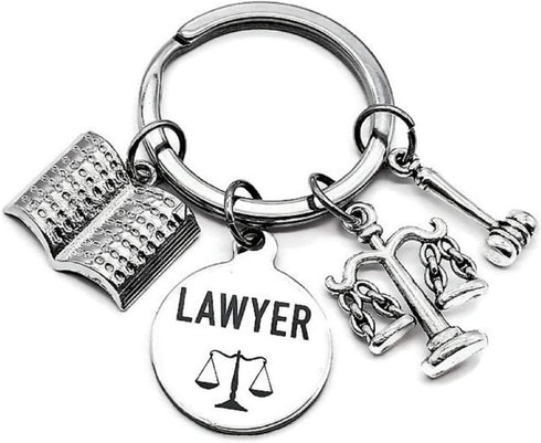 Lawyer Keychain, Lawyer Attorney Keychain, Scales of Justice, Justice Gavel, Law Book, Lawyer Charm, Justice Keychain, Law Student Gift, Lawyer Gi...