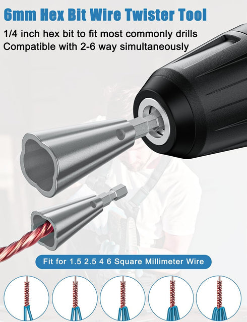 Wire Twister Tool for Drill - 3 Way/ 5 Way Wire Stripper and Electrical Wire Twister Tool for Power Drill - 3pcs Wire Nut Twisting and Wire Stripp...