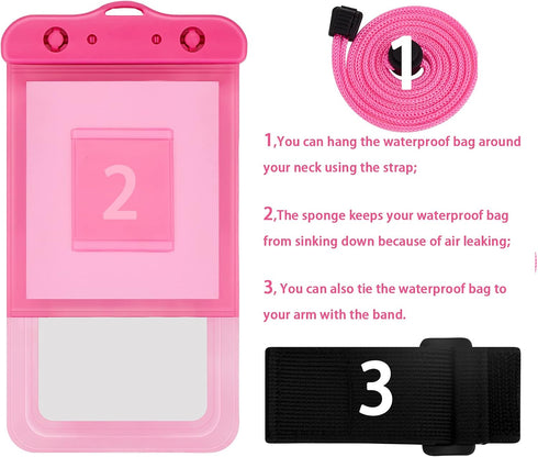 3 Pack Waterproof Float Phone Pouch with Neck Trap and Armband, Waterproof Phone case, Dry Bag Outdoor Beach Bag for iPhone, Samsung Galaxy, and O...