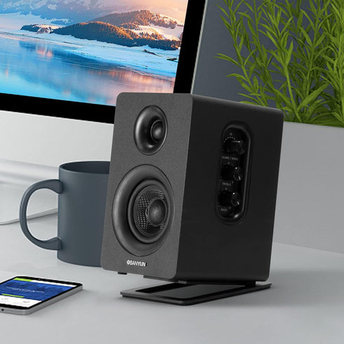 SW601 Metal Desktop Speakers Stands for Compact 2''-3'' Speakers, Tilted Steel Damping Foam Padding for Computer PC Tabletop Monitor Speakers, Rec...