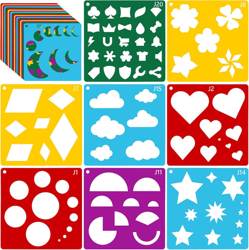 Peohud 40 Pieces Stencils for Kids, Geometric Shaped Stencils, Simple Drawing Chalk Stencils Colorful Art Painting Template for DIY Craft, 5.9 x 5...