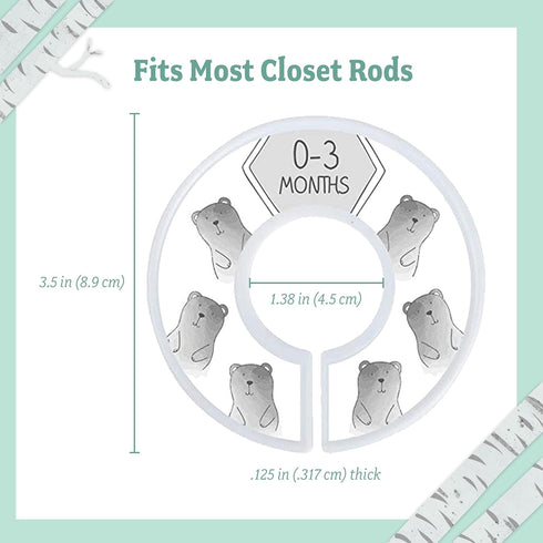 Baby Nest Designs Closet Dividers for Baby Clothes - 7X Baby Clothing Size Age Dividers from Newborn Infant to 24 Months - Grey Animals Baby Cloth...