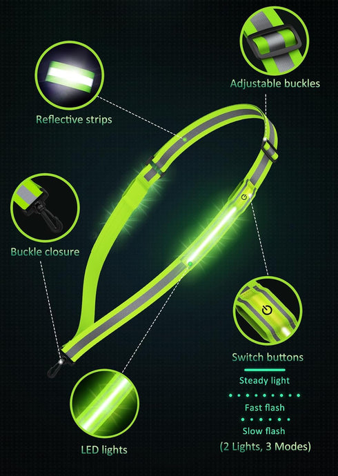 LED Reflective Belt Sash Walking Gear,Safety Lights for Walkers at Night,High Visibility Safety Rechargeable Reflective Running Gear for Men Women...