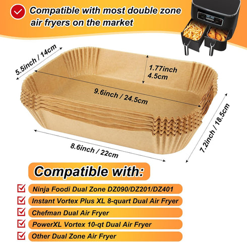 BYKITCHEN Air Fryer Liners for Ninja Dual Air Fryer, Set of 150, Rectangle Disposable Air Fryer Liners Compatible with Ninja DZ201/DZ401/DZ550, In...